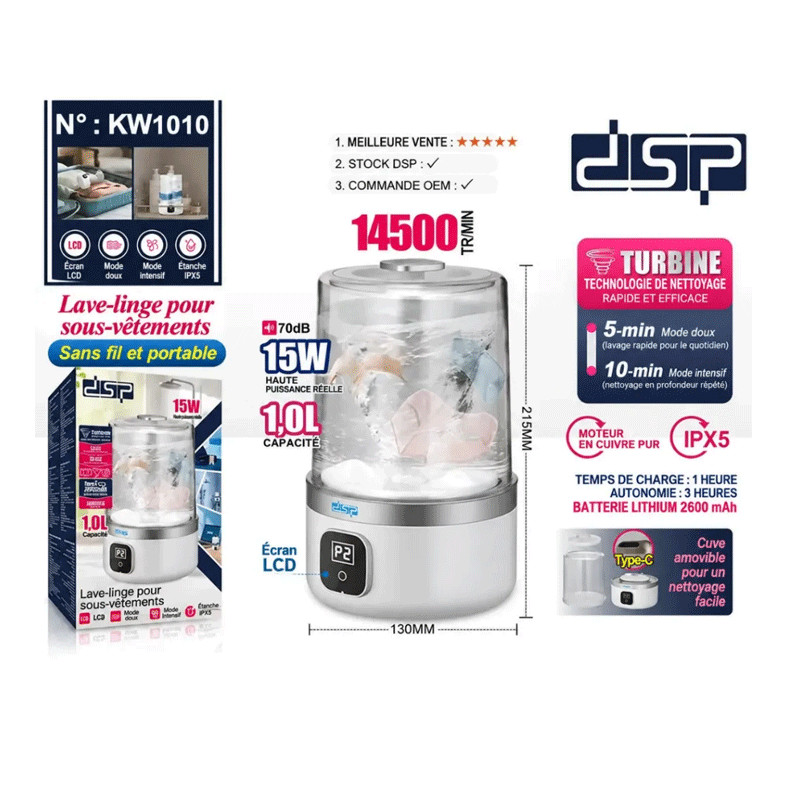 Mini Machine à Laver DSP KW1010 1L Blanc en Tunisie