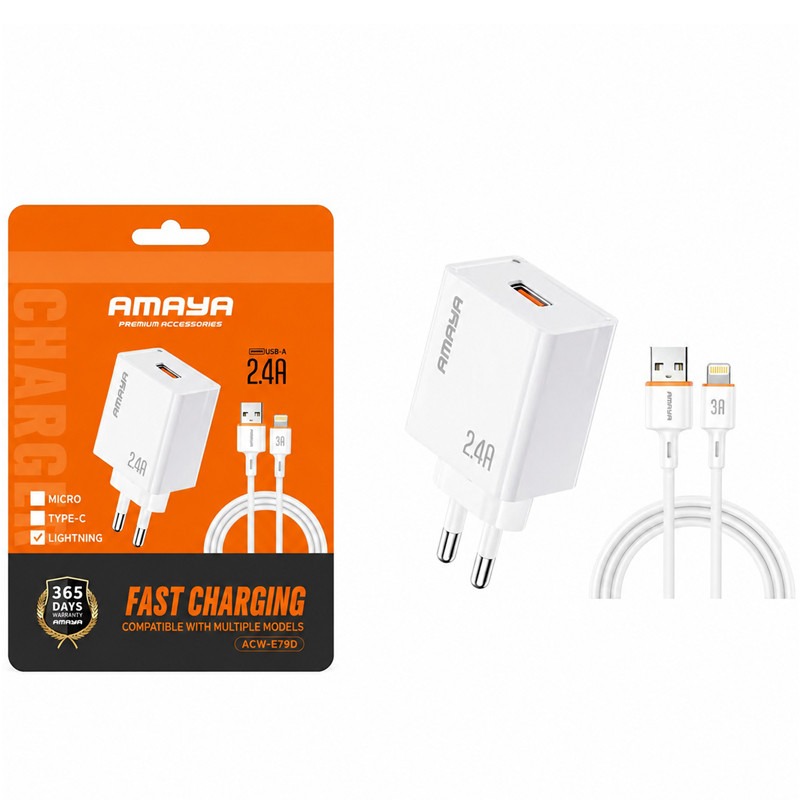 Câble Chargeur Amaya ACW-E79D USB Vers Lightning Blanc en Tunisie