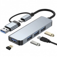 Adaptateur Multifonction 4En1 Type-C/USB Vers USB Silver en Tunisie
