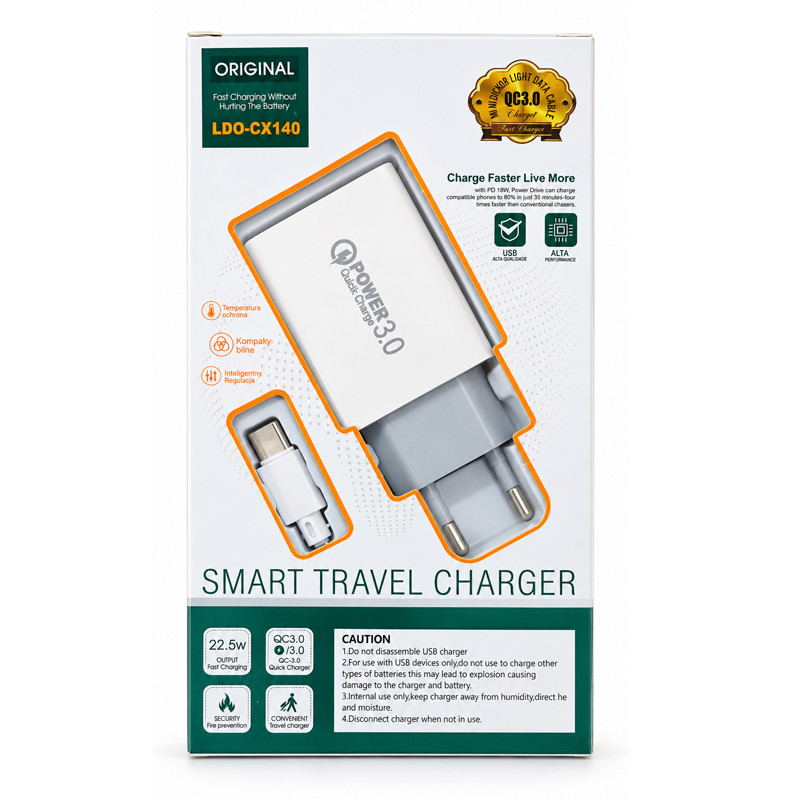 Chargeur Smartphone CX140 Type-C Blanc En Tunisie
