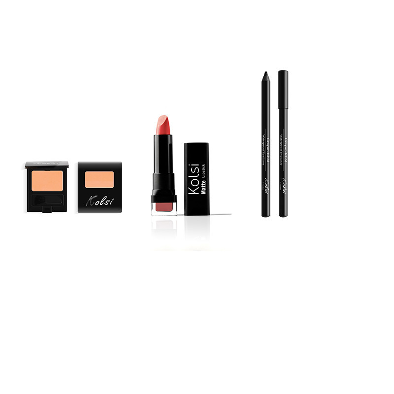 PACK KOLSI : Fard à joues + Rouge à lévres + Crayon khôl Waterproof PACK KOLSI : Fard à joues + Rouge à lévres + Crayon khôl Waterproof