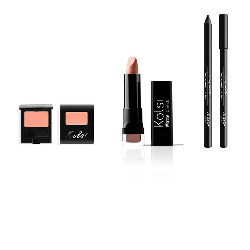 PACK KOLSI : Fard à joues + Rouge à lévres + Crayon khôl Waterproof