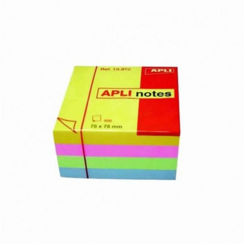 STICK NOTES APLI 75X75 CUBE BRILLANT ASS 400F