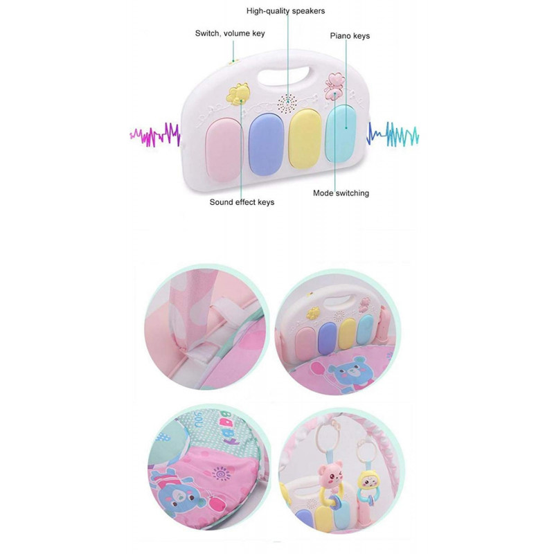 TAPIS D'ÉVEIL POUR BÉBÉ AVEC HOCHETS ET PIANO MULTI-COULEUR