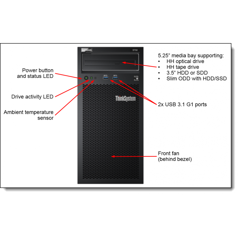 Serveur Lenovo ThinkSystem ST50 Xeon E-2124G 8Go 2To   7Y49A03XEA