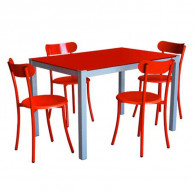 Pack Salle à Manger Table Serena Top en Verre Rouge