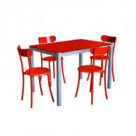 Pack Salle à Manger Table Serena Top en Verre Rouge