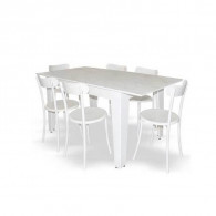 Pack salle à manger table extensible marbré + 6 chaises spot Blanc