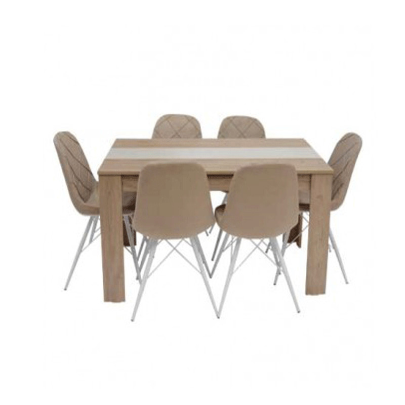 Pack Salle à Manger Flora avec 6 Chaises Rivera Noisette Socle blanc
