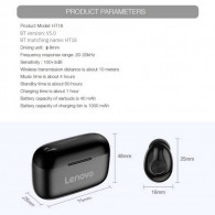 Ecouteurs Bluetooth Lenovo HT18 TWS Noir Ecouteurs Bluetooth Lenovo HT18 TWS Noir