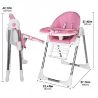 Chaise Haute Bébé Inclinable Avec Hauteur Repose-Pieds Réglables - Rose
