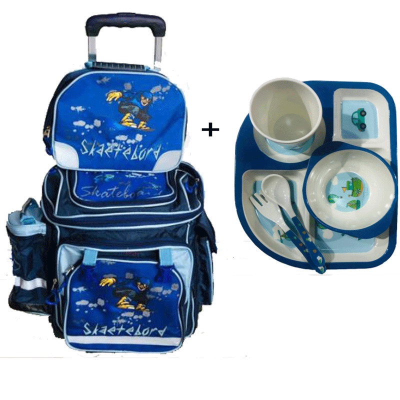 Pack Scolaire 5en1 Skateboard + Panier À Goûter + Chariot + Lunchbox + Trousse Pack Scolaire 5en1 Skateboard + Panier À Goûter + Chariot + Lunchbox + Trousse