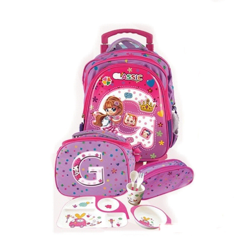 Pack Scolaire 5en1 Charlotte : Sac à Dos + Panier À Goûter + Chariot + Lunchbox + Trousse Pack Scolaire 5en1 Charlotte : Sac à Dos + Panier À Goûter + Chariot + Lunchbox + Trousse
