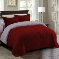 Couette 2 Places Double Faces Rouge Bordeau et Gris + 2 Taies D’oreillers Gratuits 220 X 240 cm