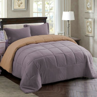 Couette 2 Places Double Faces Gris Et Beige + 2 Taies D’oreillers Gratuits 220 X 240 cm