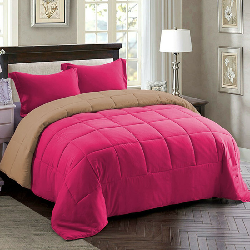 Couette 2 Places Double Faces Rose Et Beige + 2 Taies D’oreillers Gratuits 220 X 240 cm