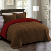 Couette 2 Places Double Faces Marron Et Rouge Bordeau + 2 Taies D’oreillers Gratuits 220 X 240 cm