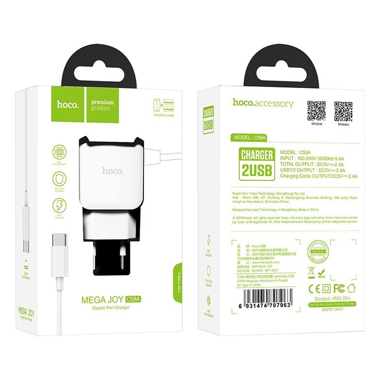 Chargeur Hoco C59a Type-C 2.1A Blanc
