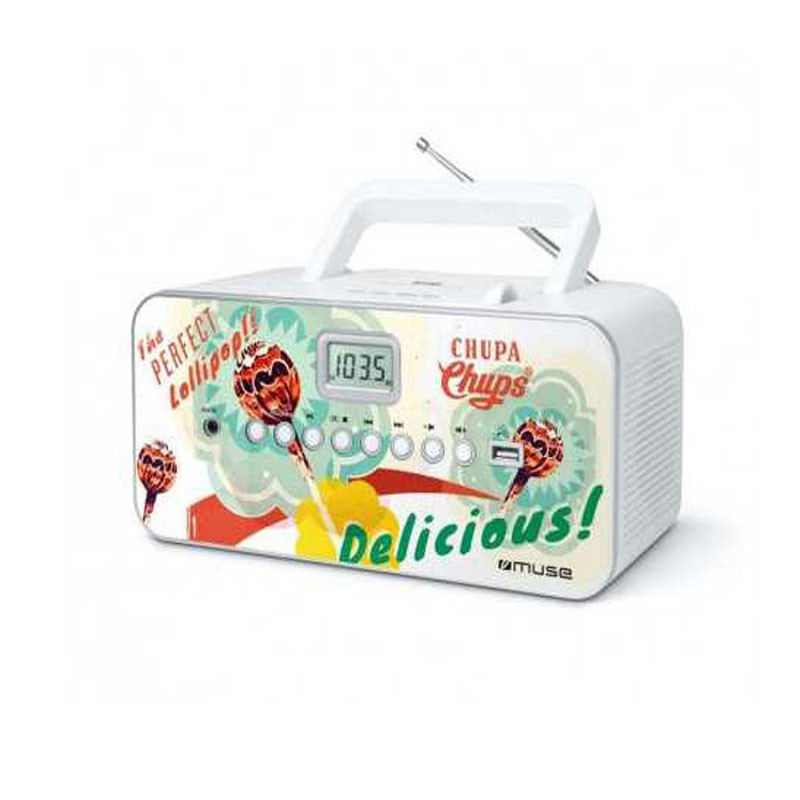 Radio Portable Muse M 28 CC Chupa Chups - Lecteur CD, MP3, USB, FM/MW, Multicolore, Alimentation Secteur/piles