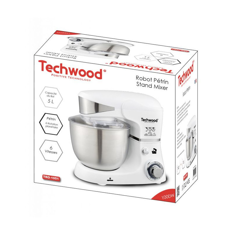Robot Pétrin Techwood TRO-1051 1000W 5L - Blanc