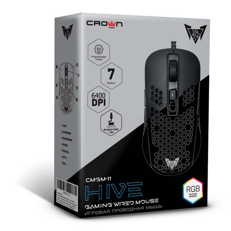 Souris Gaming Crown Hive 6400DPI RGB - Noir