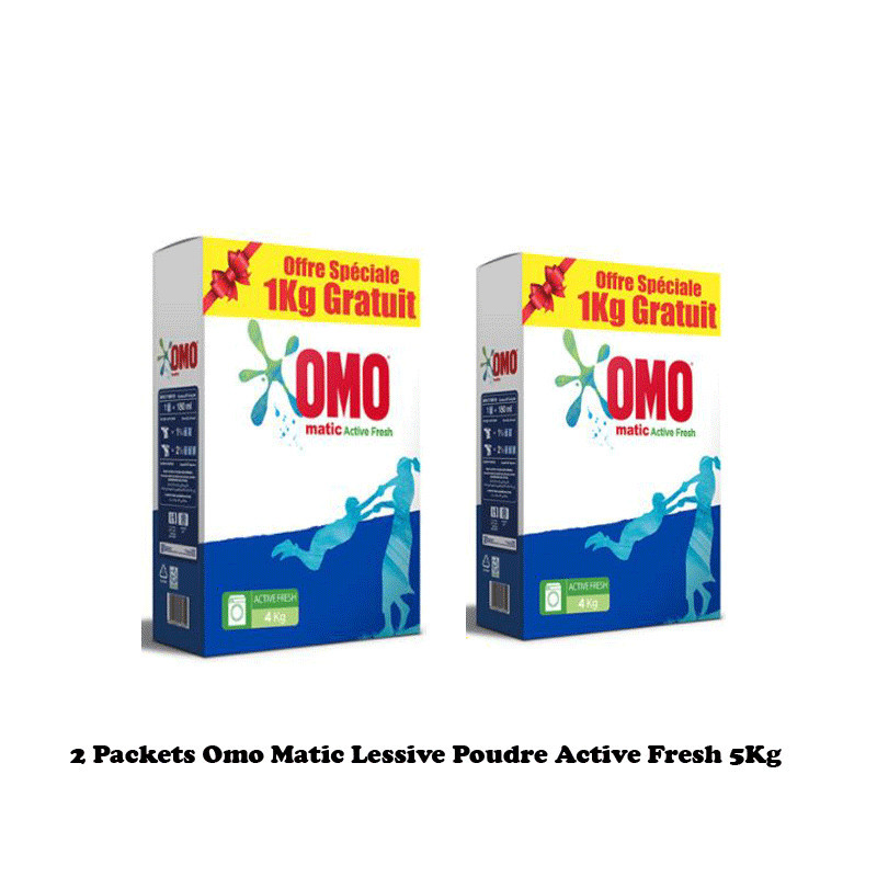 2 Packets Omo Matic Lessive Poudre Active Fresh 5Kg