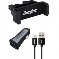 Kit Voiture Energizer 2 USB + Câble USB-C + Support Clip