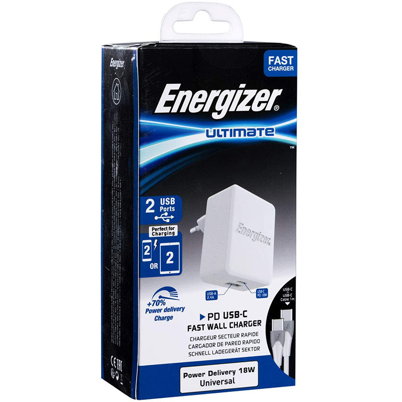 Chargeur Energizer 2 Ports USB & Type-C + Câble Type-C