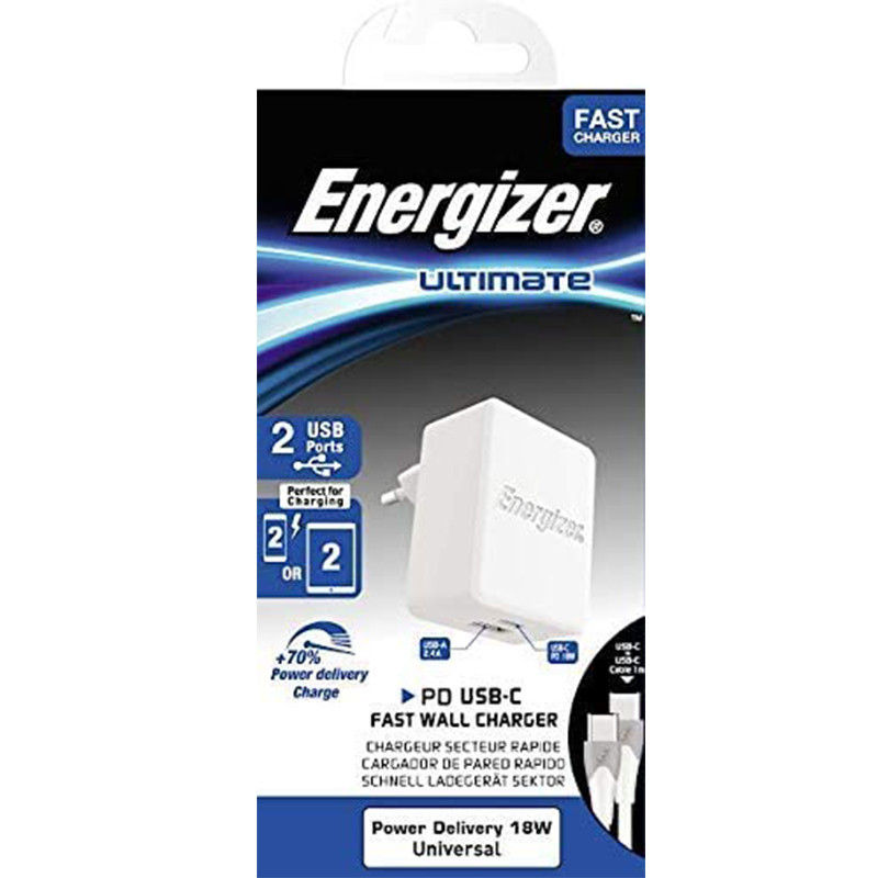Chargeur Energizer 2 Ports USB & Type-C + Câble Type-C