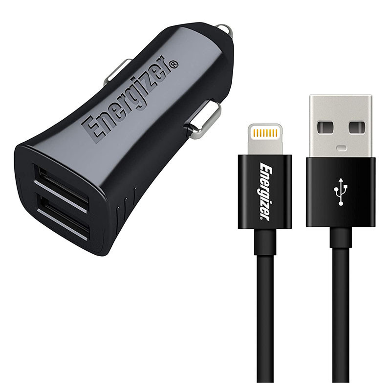 Chargeur Voiture Energizer 2 Ports USB + Câble Lightning