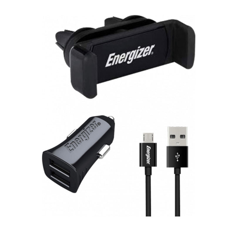 Kit Voiture Energizer 3.4A 2 USB + Câble Micro-USB + Support Clip