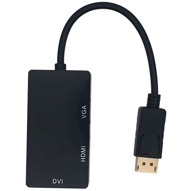 Adaptateur 3 En 1 Display Port Vers HDMI/DVI/VGA Noir