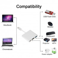 Adaptateur 3 En 1 Type C Vers USB 3.0 / HDMI / Type C Blanc