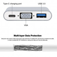 Adaptateur 3 En 1 Type C Vers USB 3.0/VGA/MPD Blanc