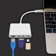 Adaptateur 3 En 1 Type C Vers USB 3.0/VGA/MPD Blanc