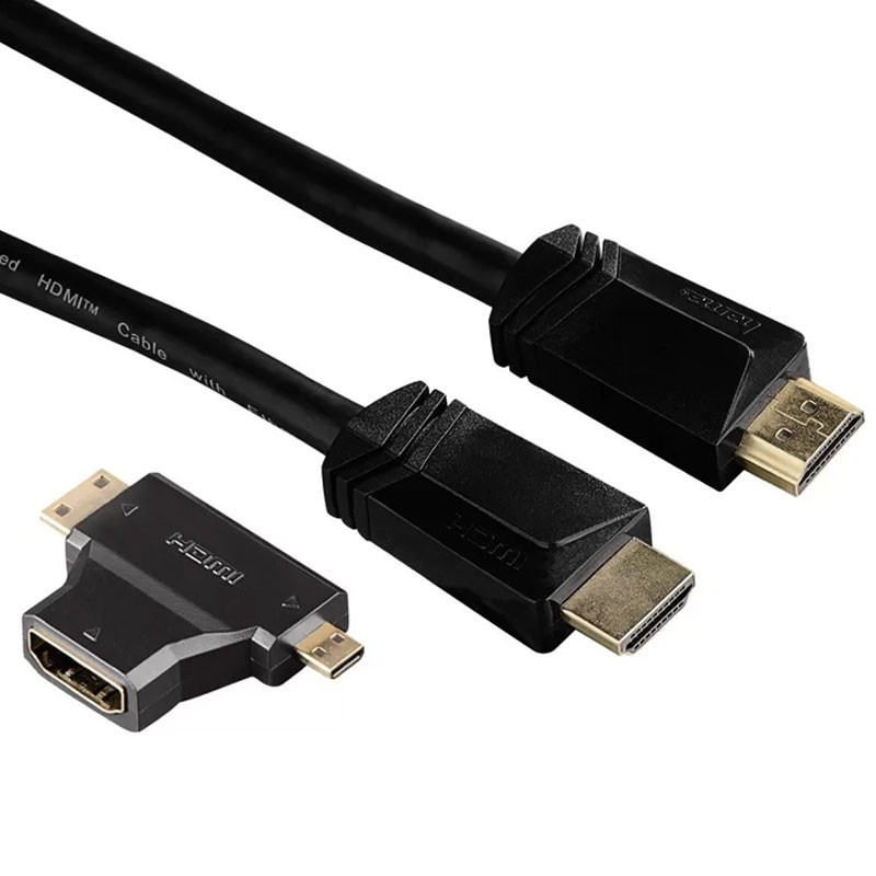 Câble Hama HDMI Vers HDMI Haute Vitesse 1.5M + 2En1 Adaptateur HDMI