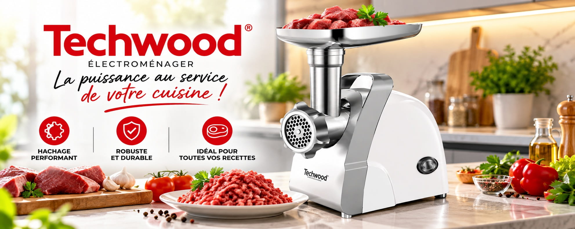 HACHOIR A VIANDE ELECRIQUE TECHWOOD 300W / THV-521 / ACIER INOXYDABLE