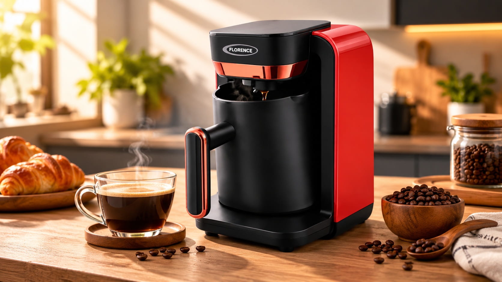 Machine à Café Turc Florence HK466 500W 0.22L Noir & Rouge