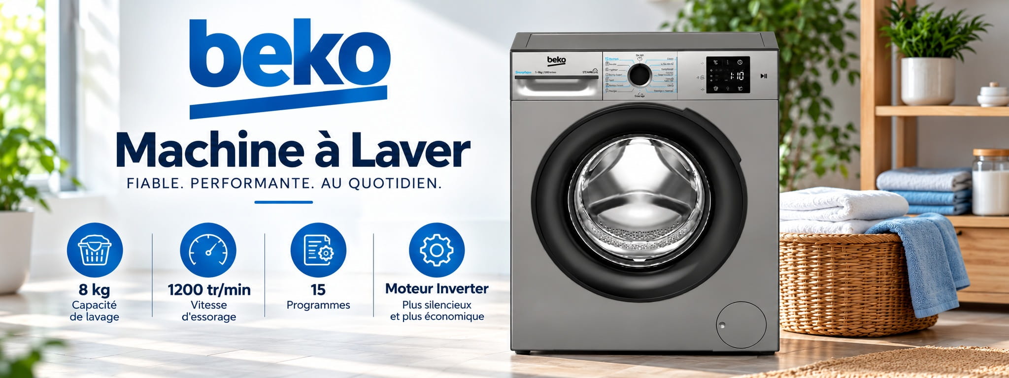 Machine à Laver Frontale Beko BM3WFU38200BS Inverter 8Kg Gris