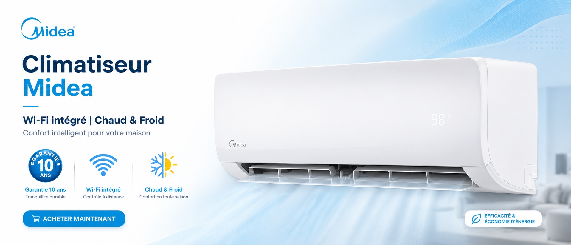❄️ Climatiseur Midea 12000 BTU Smart Chaud & Froid au meilleur prix en Tunisie