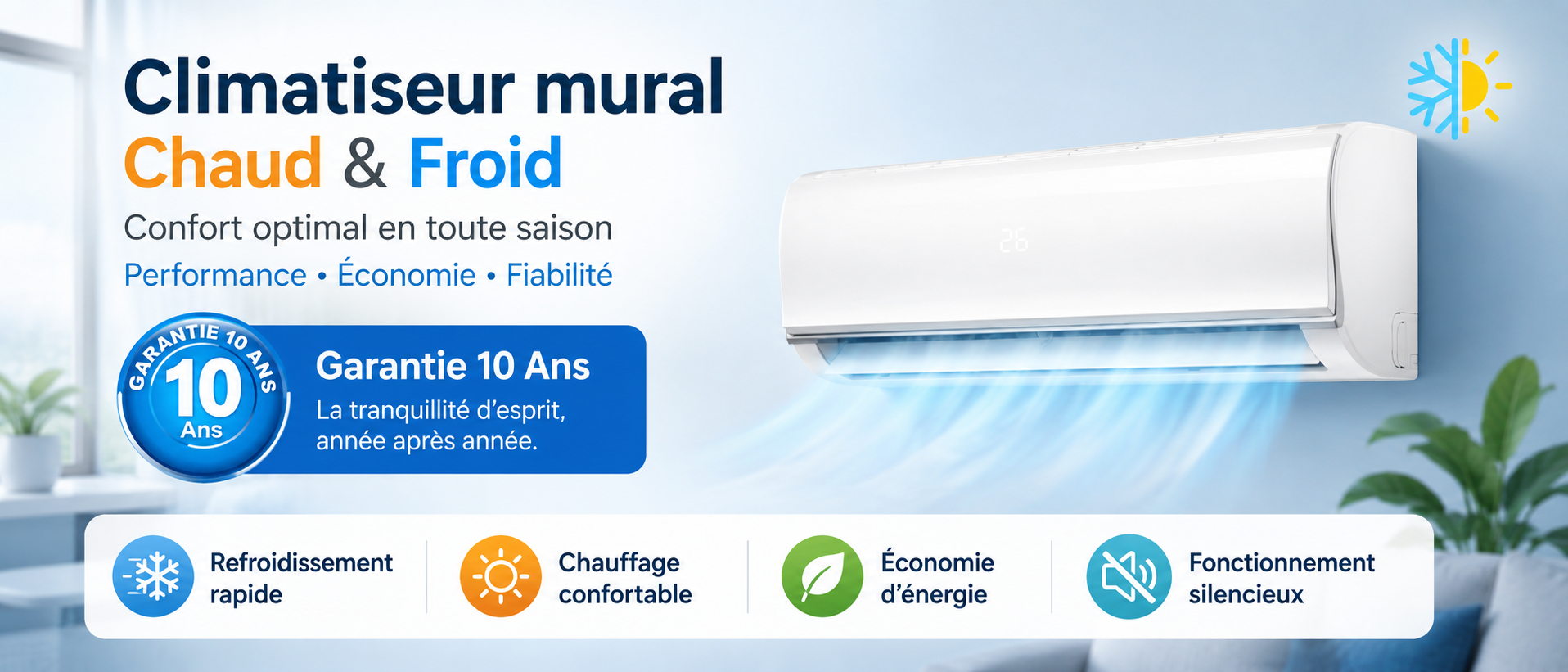 ❄️ Climatiseur MIDEA MSAF-18HRN1 18000 BTU Chaud & Froid au meilleur prix en Tunisie