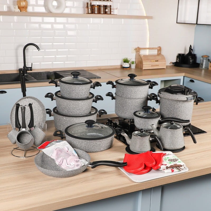 Falez – Batterie de Cuisine en Granite 50 Pièces Gris