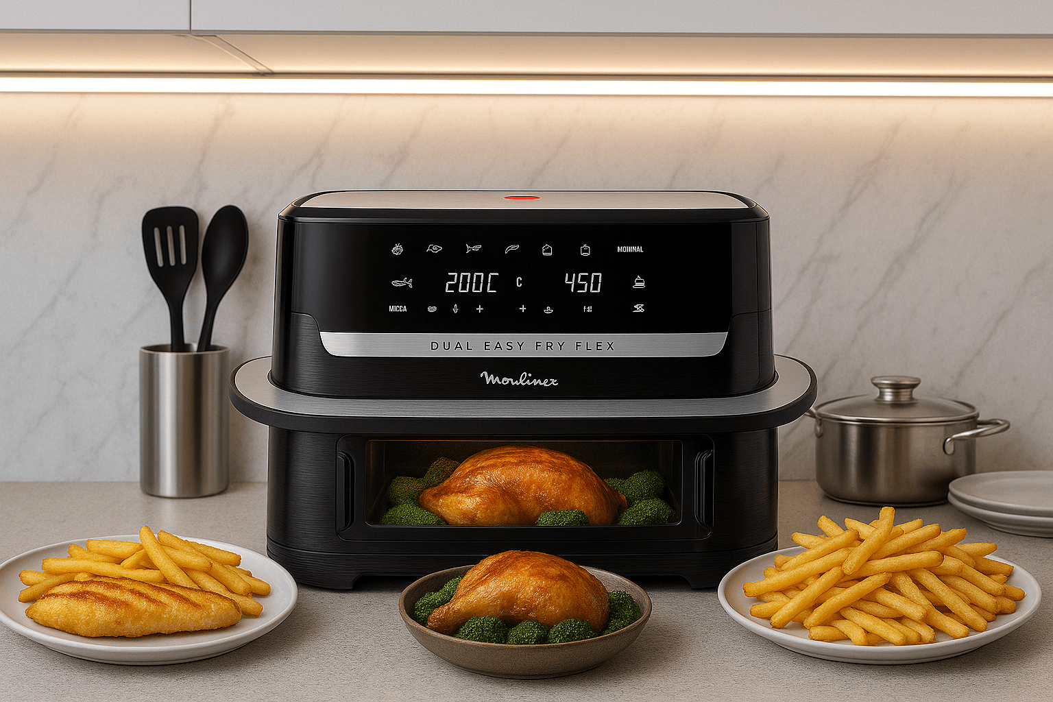 Dual Easy Fry Flex, 9L, Air fryer, Noir