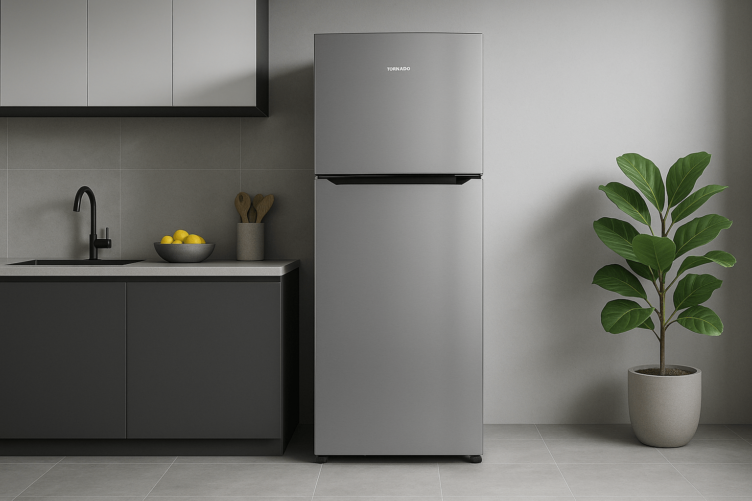 Réfrigérateur Tornado 296L Silver NoFrost Inverter avec compartiments séparés et filtre désodorisant au meilleur prix en Tunisie